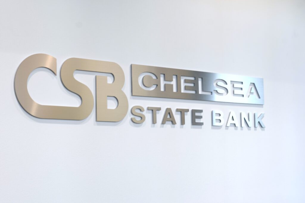 Chelsea State Bank Logo inside Downtown Chelsea Branch